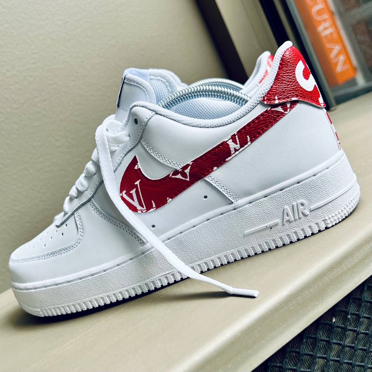 Custom lv Nike Air Force 1 All Sizes Red & White